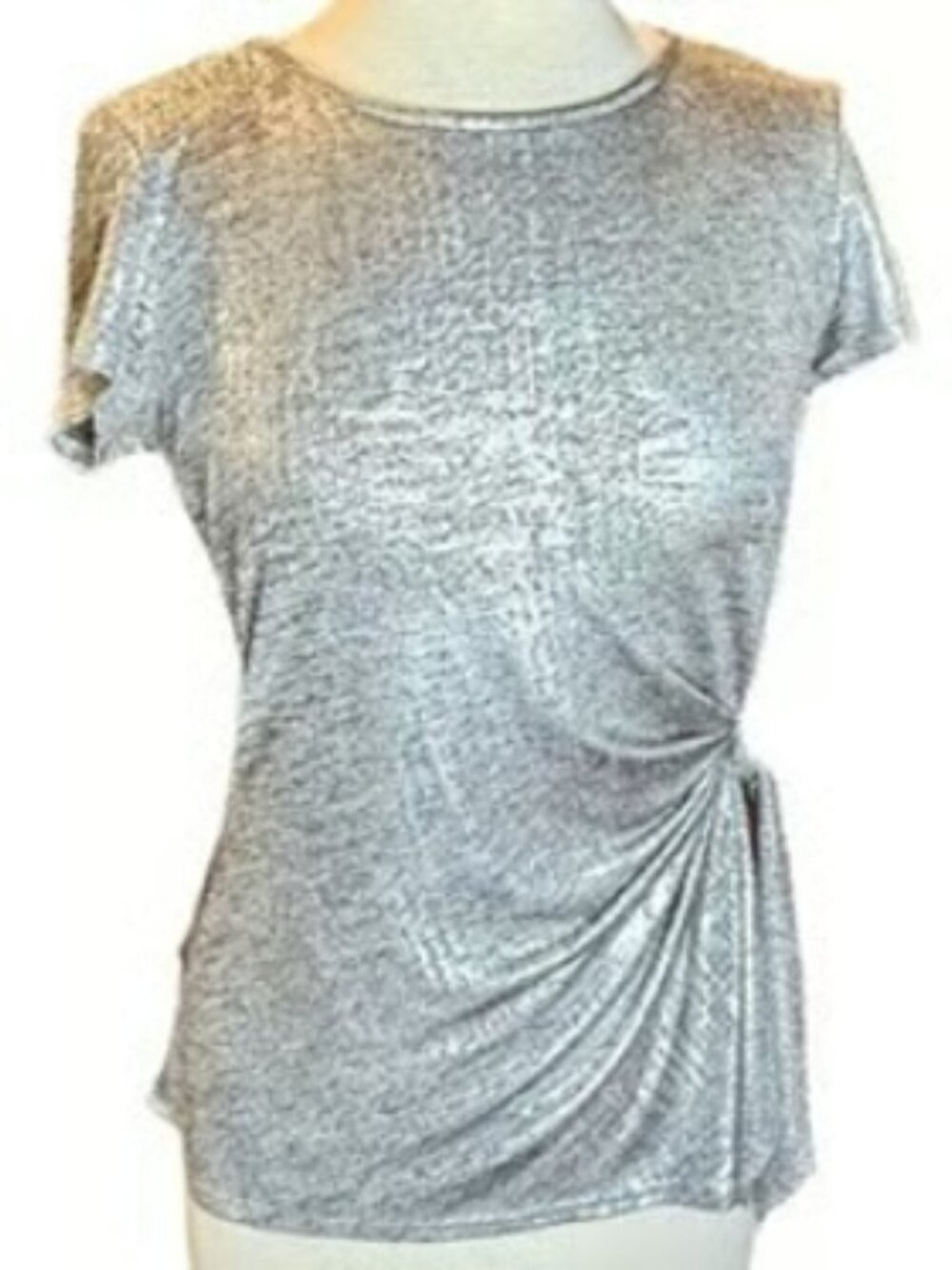 MSK Metallic Silver Short Sleeve Top Shimmer Blouse Party Lightweight Medium